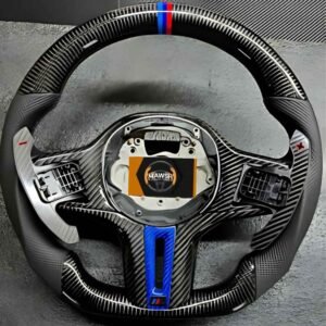 BMW Steering Wheel for G series Models, Carbon Fibre with Flat Bottom, Perforated Leather Grip