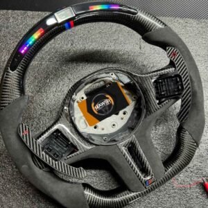 BMW LED Steering Wheel for G series Models, Carbon Fibre with Flat Bottom, Alcantara Side Grip