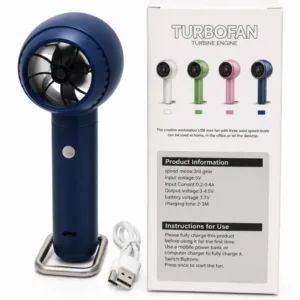 TurboFan Rechargeable Mini Cooling Fan | Portable Handheld USB Turbo Fan with 3 Speed Modes | Random color